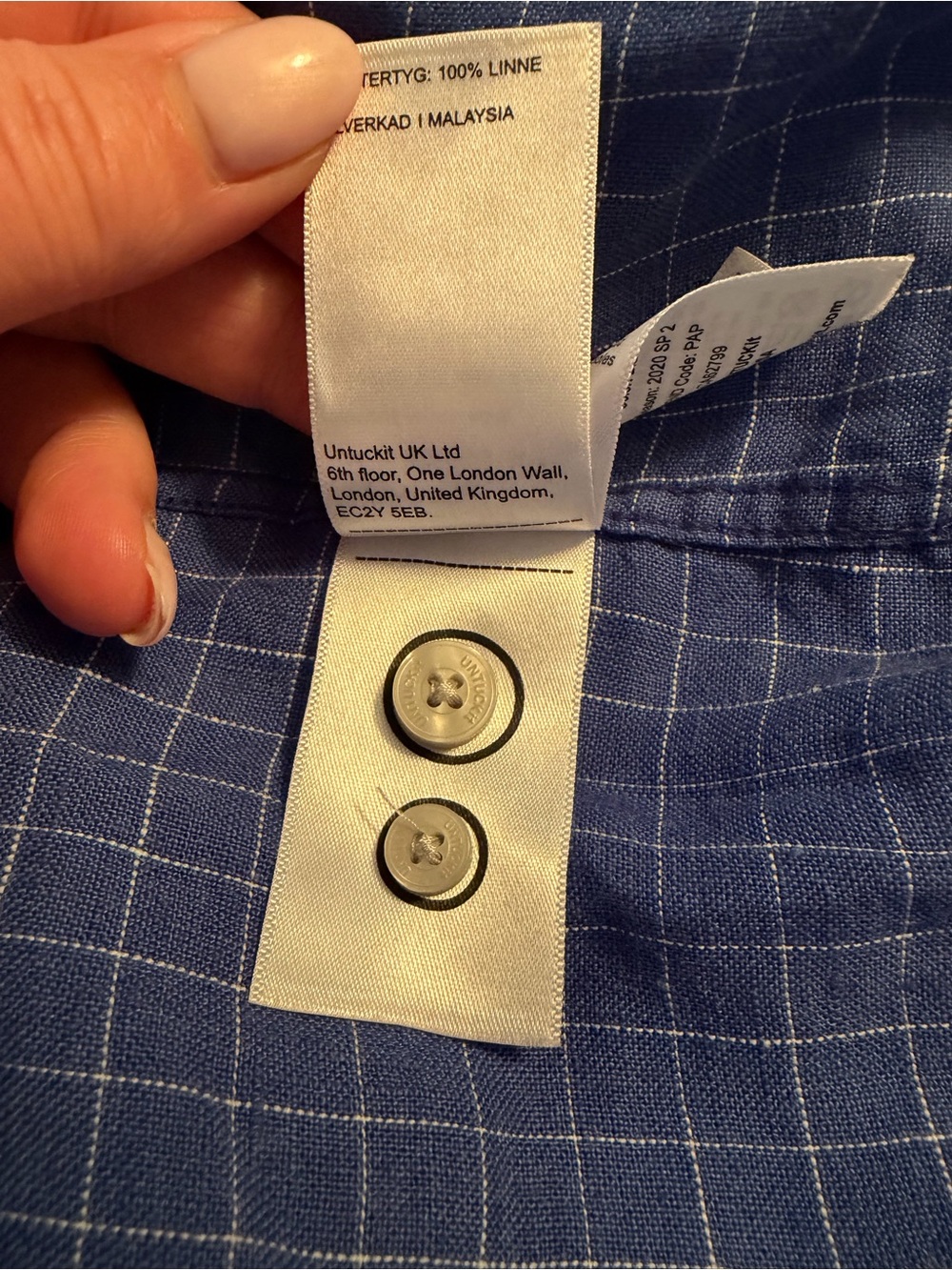 UNTUCKit 100% Linen Blue Windowpane Button-Up Shirt Men’s Medium Wrinkle Free - Picture 10 of 10